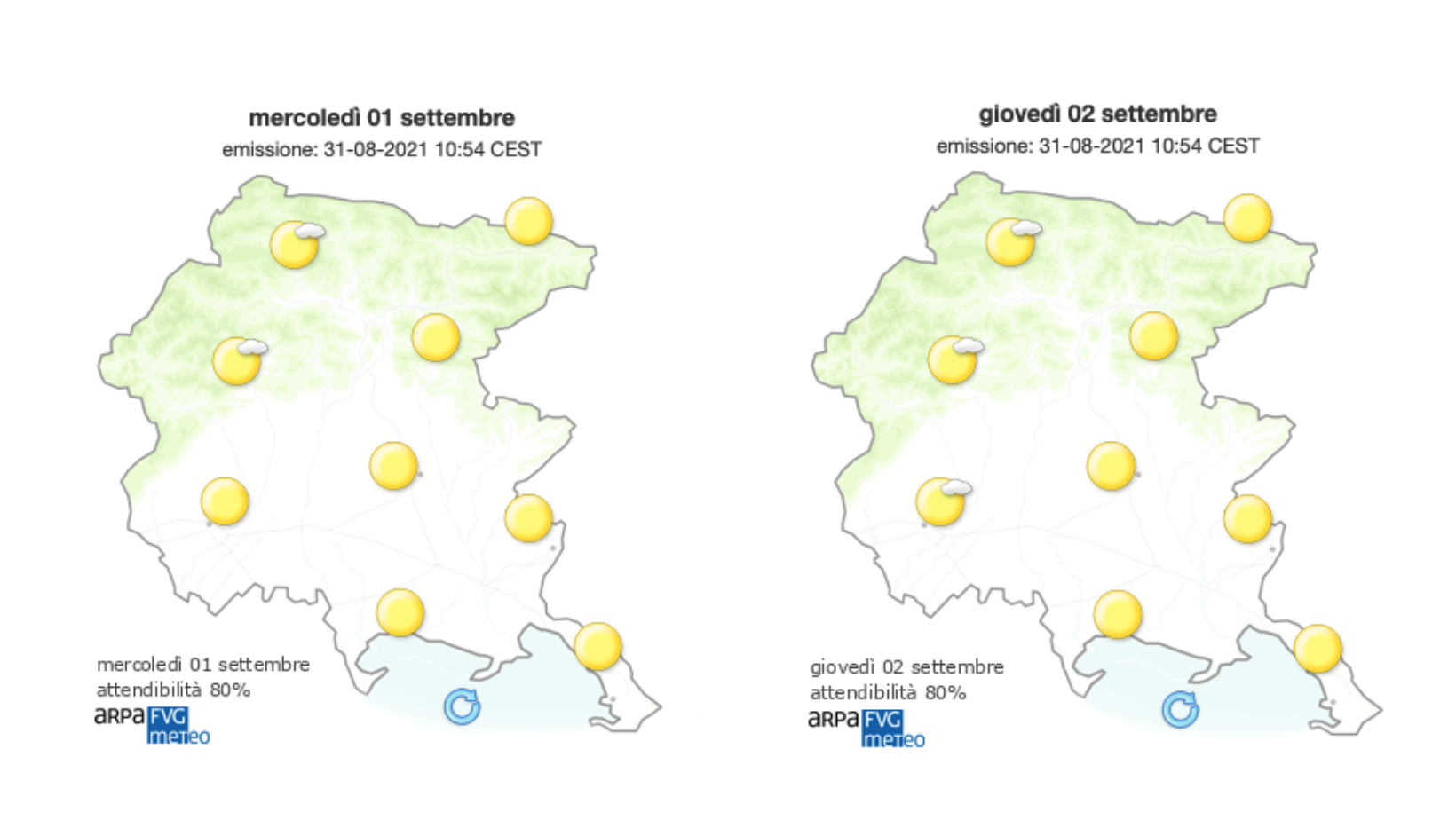 Meteo, tempo stabile con massime in aumento sul Goriziano